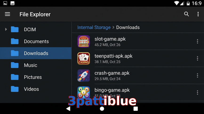 Main screen of 3Pattiblue gameapk page for PK players